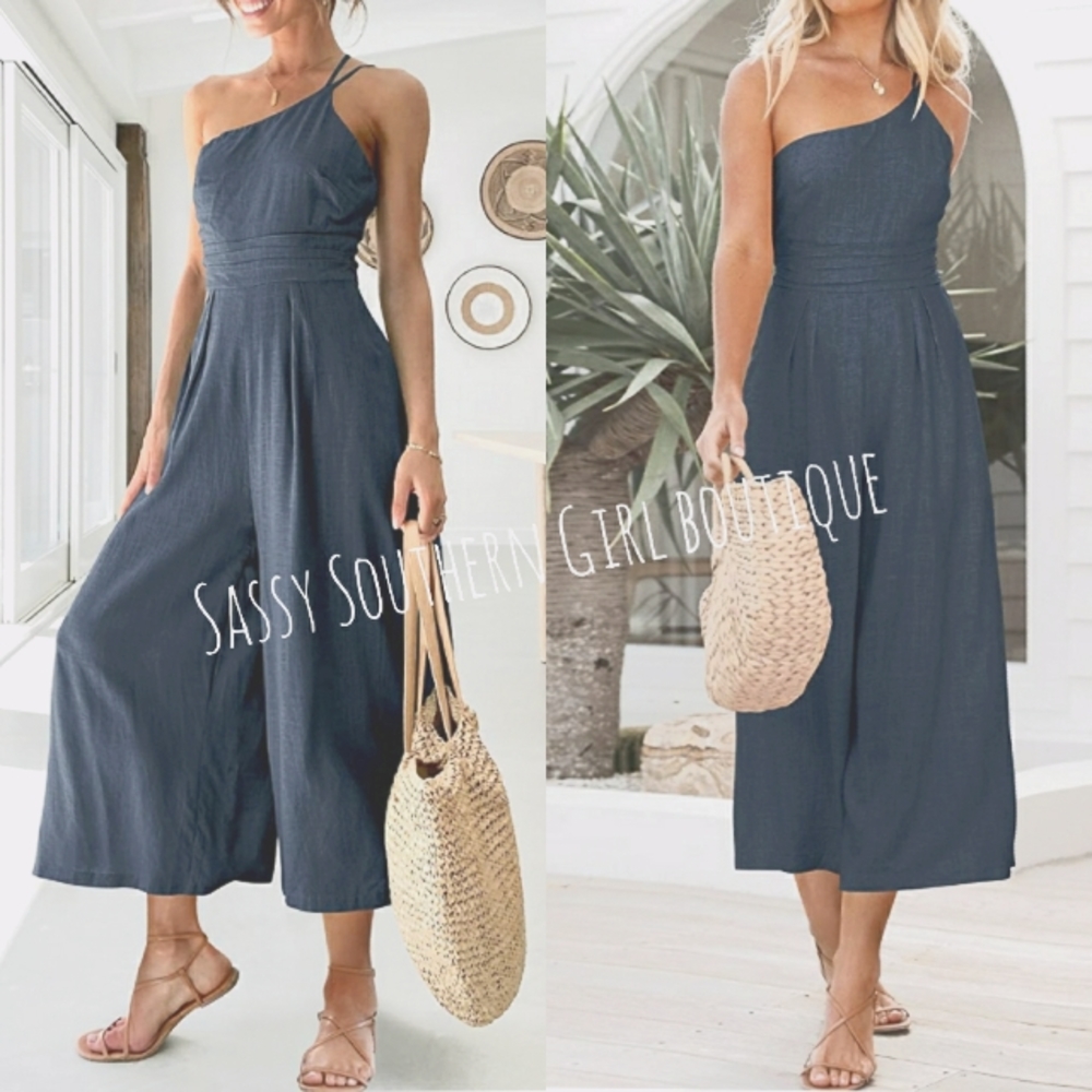 🆕⭐Grey blue wide leg jumpsuit - Picture 5 of 10